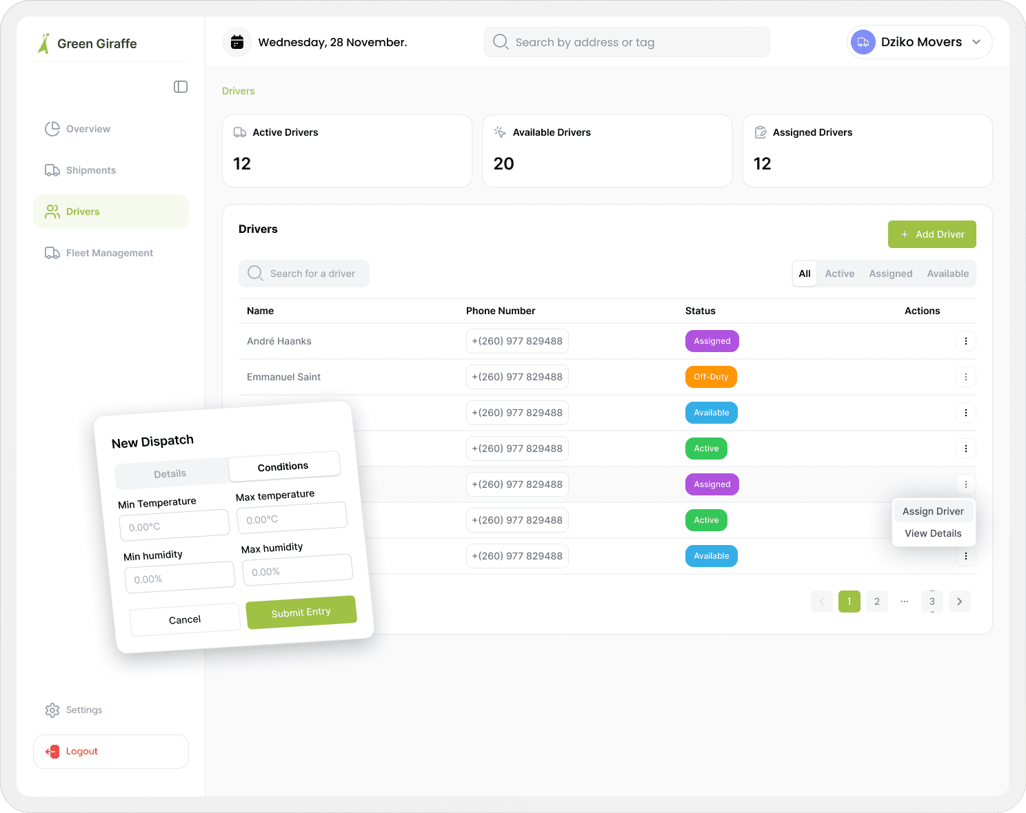 Transporter Dashboard